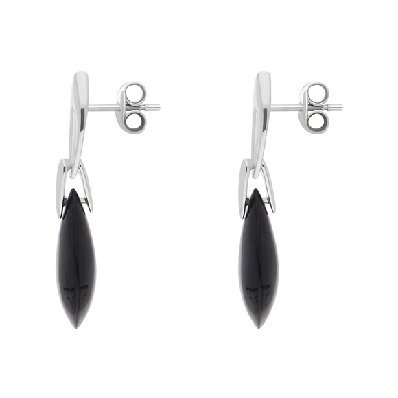 Sterling Silver Whitby Jet Flat Pear Shaped Drop Earrings E2563_2