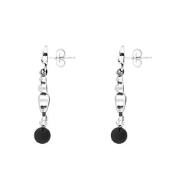 Sterling Silver Whitby Jet Freshwater Pearl Scrollwork Drop Earrings