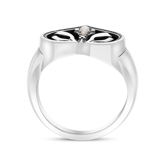 Sterling Silver Whitby Jet Freshwater Pearl Victoriana Ring