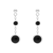 Sterling Silver Whitby Jet Graduated Round Drop Earrings, E2095.