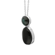 Sterling Silver Whitby Jet Green Tourmaline Round Oval Two Stone Necklace, PUNQ0001060_2.