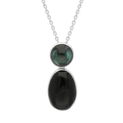 Sterling Silver Whitby Jet Green Tourmaline Round Oval Two Stone Necklace, PUNQ0001060.
