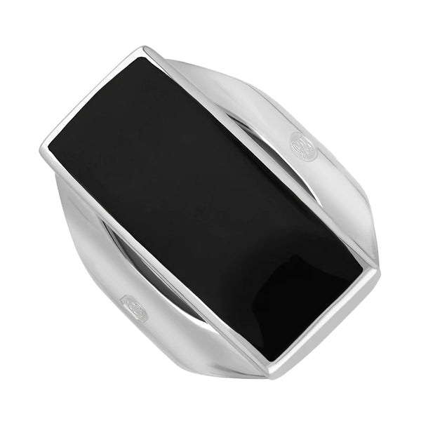 Sterling Silver Whitby Jet Hallmark Medium Oblong Ring, R065_FH.