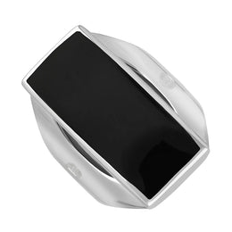 Sterling Silver Whitby Jet Hallmark Medium Oblong Ring, R065_FH.