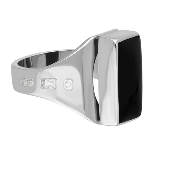 Sterling Silver Whitby Jet Hallmark Small Oblong Ring