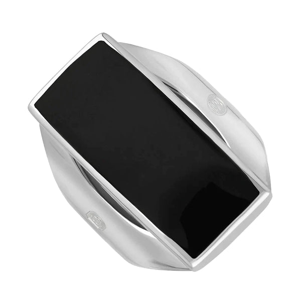 Sterling Silver Whitby Jet Jubilee Hallmark Collection Medium Oblong Ring, R065_JFH.