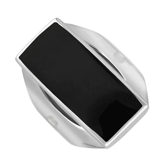Sterling Silver Whitby Jet Jubilee Hallmark Collection Medium Oblong Ring, R065_JFH.