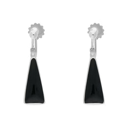 Sterling Silver Whitby Jet Long Triangle Clip On Drop Earrings, E1771.