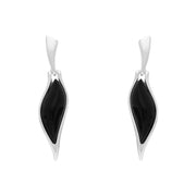 Sterling Silver Whitby Jet Long Wavy Marquise Drop Earrings, E1650.