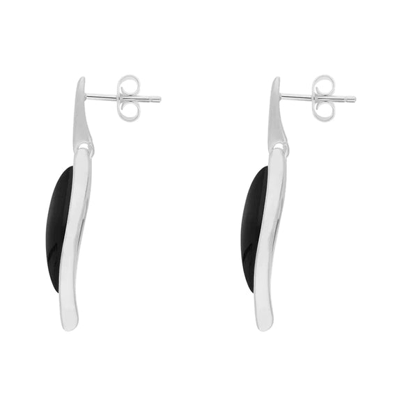 Sterling Silver Whitby Jet Long Wavy Marquise Drop Earrings, E1650_2.