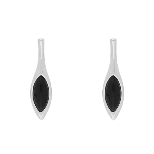 Sterling Silver Whitby Jet Marquise Drop Stud Earrings, E2093.
