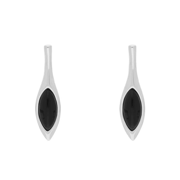 Sterling Silver Whitby Jet Marquise Drop Stud Earrings, E2093.