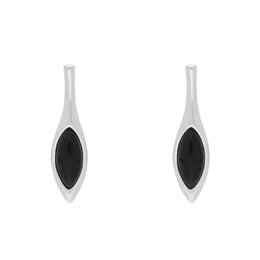 Sterling Silver Whitby Jet Marquise Drop Stud Earrings, E2093.
