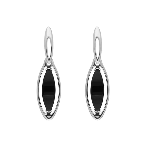 Sterling Silver Whitby Jet Marquise Open Edge Drop Earrings E1560
