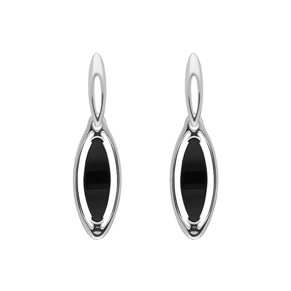 Sterling Silver Whitby Jet Marquise Open Edge Drop Earrings E1560