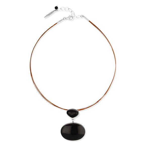 Sterling Silver Whitby Jet Monika Double Oval Drop Necklace D