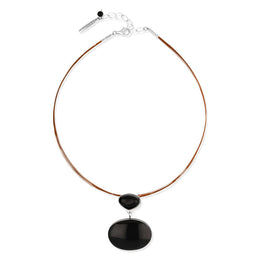 Sterling Silver Whitby Jet Monika Double Oval Drop Necklace D