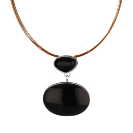 Sterling Silver Whitby Jet Monika Double Oval Drop Necklace D