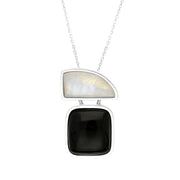 Sterling Silver Whitby Jet Moonstone Sail Cushion Two Stone Necklace, PUNQ0000475.