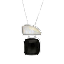 Sterling Silver Whitby Jet Moonstone Sail Cushion Two Stone Necklace, PUNQ0000475.