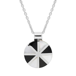 Sterling Silver Whitby Jet Mother Of Pearl Round Eight Segment Pendant, P1122CB.