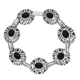 Sterling Silver Whitby Jet Openwork Bracelet D
