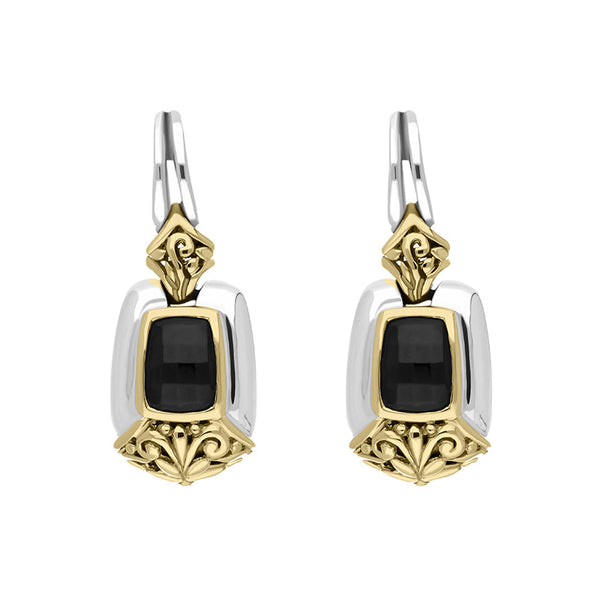 Sterling Silver Whitby Jet Ornate Clip Drop Earrings D GAL0298