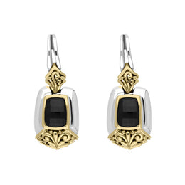 Sterling Silver Whitby Jet Ornate Clip Drop Earrings D GAL0298