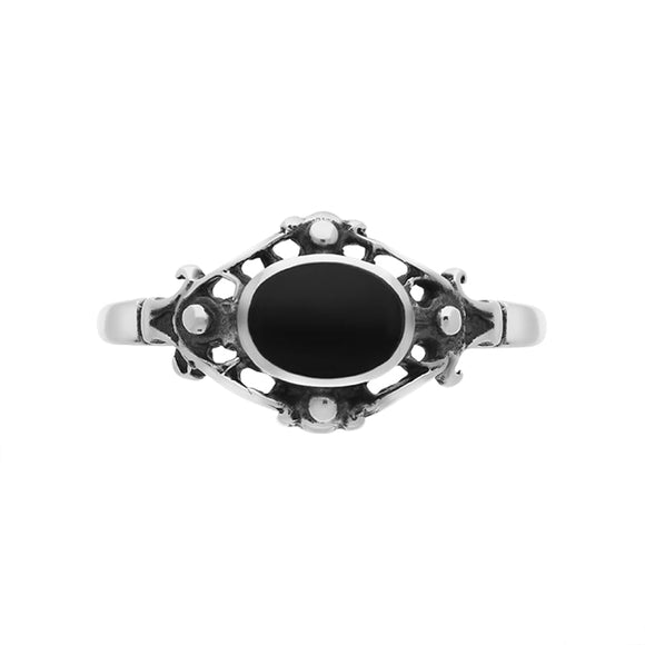 Sterling Silver Whitby Jet Oval Bar Ring