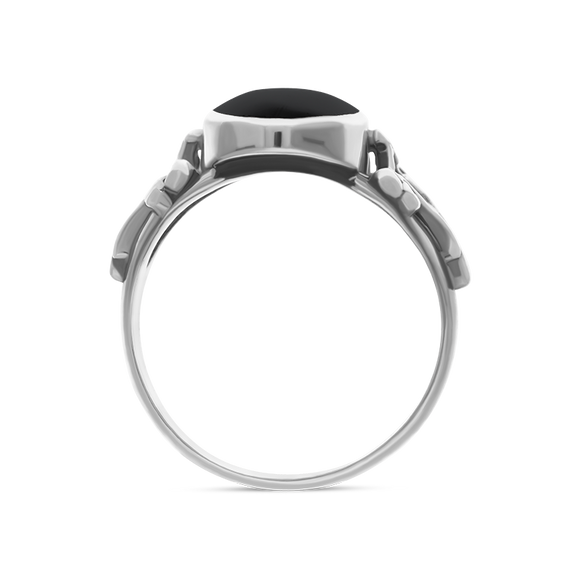 Sterling Silver Whitby Jet  Oval Carved Edge Ring, R110._3