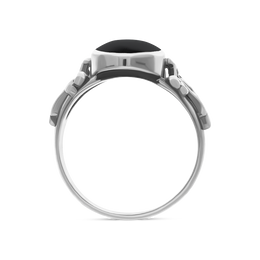 Sterling Silver Whitby Jet  Oval Carved Edge Ring, R110._3