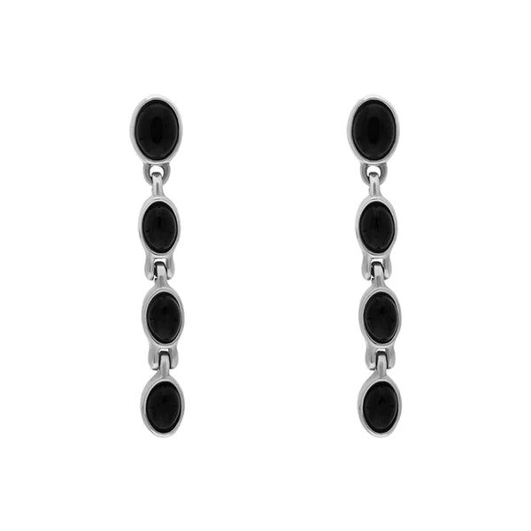 Sterling Silver Whitby Jet Oval Four Stone Dropper Earrings D