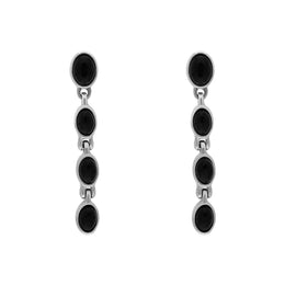 Sterling Silver Whitby Jet Oval Four Stone Dropper Earrings D