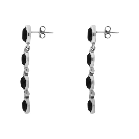 Sterling Silver Whitby Jet Oval Four Stone Dropper Earrings D