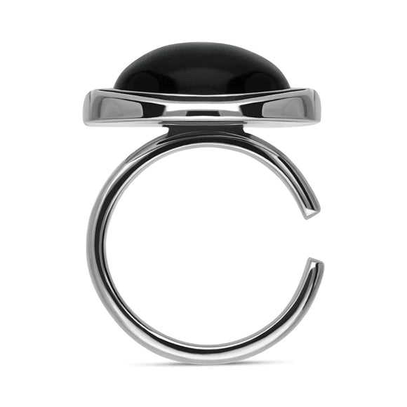 Sterling Silver Whitby Jet Oval Split Frame Statement Ring, R517_3.