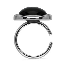 Sterling Silver Whitby Jet Oval Split Frame Statement Ring, R517_3.