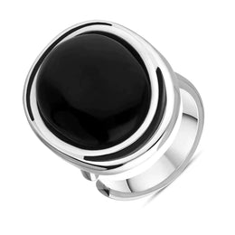 Sterling Silver Whitby Jet Oval Split Frame Statement Ring, R517.