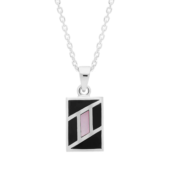 Sterling Silver Whitby Jet Pink Mother of Pearl Oblong Necklace D P940CB