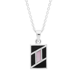 Sterling Silver Whitby Jet Pink Mother of Pearl Oblong Necklace D P940CB