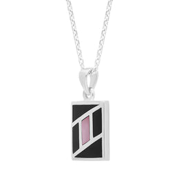 Sterling Silver Whitby Jet Pink Mother of Pearl Oblong Necklace D