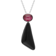 Sterling Silver Whitby Jet Pink Tourmaline Triangle Two Stone Necklace, PUNQ0001052.
