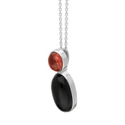 Sterling Silver Whitby Jet Pink Tourmaline Oval Two Stone Necklace, PUNQ0001062.