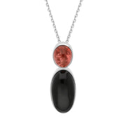 Sterling Silver Whitby Jet Pink Tourmaline Oval Two Stone Necklace, PUNQ0001062.