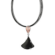 Sterling Silver Whitby Jet Rose Quartz Multi-Cord Necklace