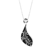 Sterling Silver Whitby Jet Round Acanthus Leaf Pendant Necklace, R734
