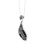 Sterling Silver Whitby Jet Round Acanthus Leaf Pendant Necklace