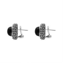 Sterling Silver Whitby Jet Round Omega Clip Earrings D