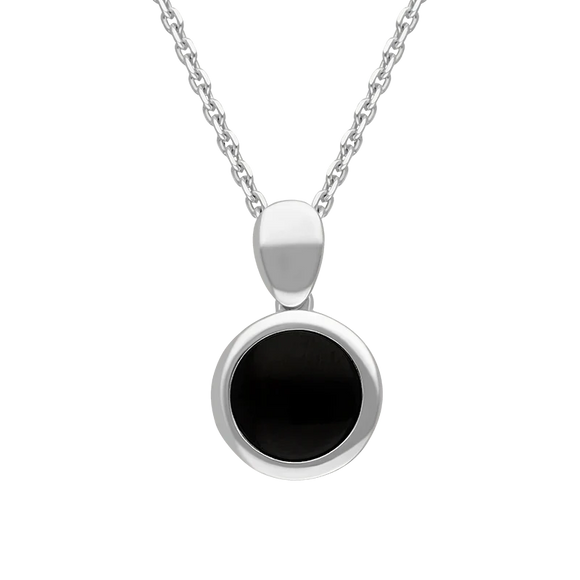 Sterling Silver Whitby Jet Round Open Back Necklace