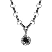 Sterling Silver Whitby Jet Round Ribbed Necklace D