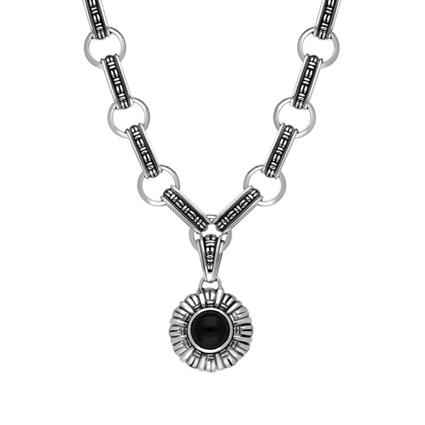 Sterling Silver Whitby Jet Round Ribbed Necklace D